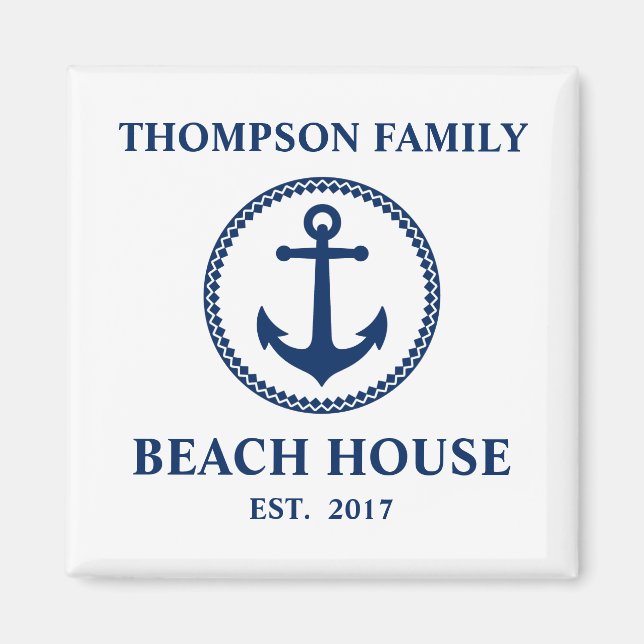 Din familjefäck Namn Beach House Sea Anchor White  Magnet (Framsidan)