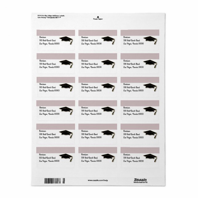 Din Färg Black Studentmössa Monogram Adressetikett (Helt Ark)