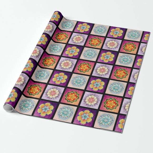 Din Färgad Mandalas Wrapping Papper - Svart Presentpapper (Utrullad)