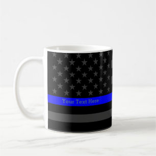 Din för blålinjensvarten för text tunna flagga  kaffemugg