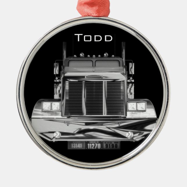 DIN för NAMN beställnings- backspegellastbil HÄR - Julgransprydnad Metall (Framsidan)