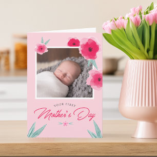 Din första mors dag blomma fotohälsning kort