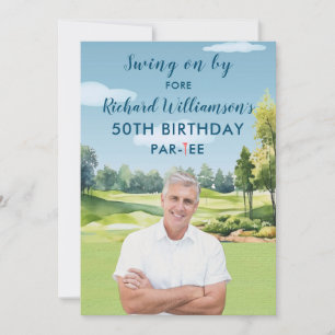 Din Foto Akvarell Golf Tema 50-årsdag Inbjudningar
