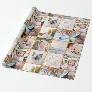 Din Foto Anpassad Rutnätscollage Orange Presentpapper