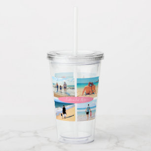 Din Foto Collage Akryl Tumbler och Anpassad Text Take Away Mugg