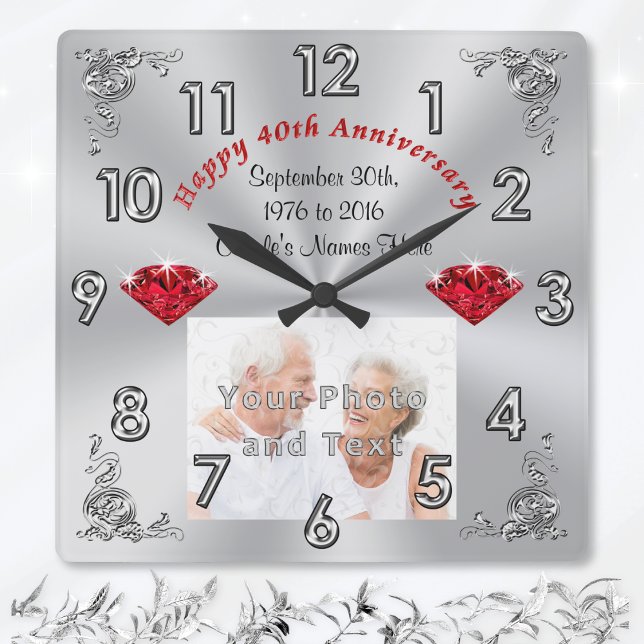 Din FOTO och din 40-årsgåva Fyrkantig Klocka (40th wedding anniversary gifts for parents. 40th anniversary wedding gifts. Ruby anniversary gifts.)