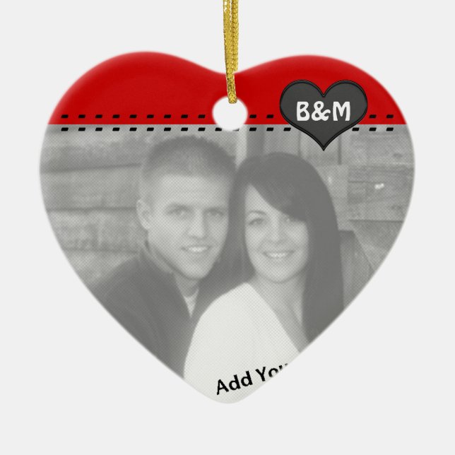 Din foto och första julprydnad för initialer julgransprydnad keramik (Framsidan)