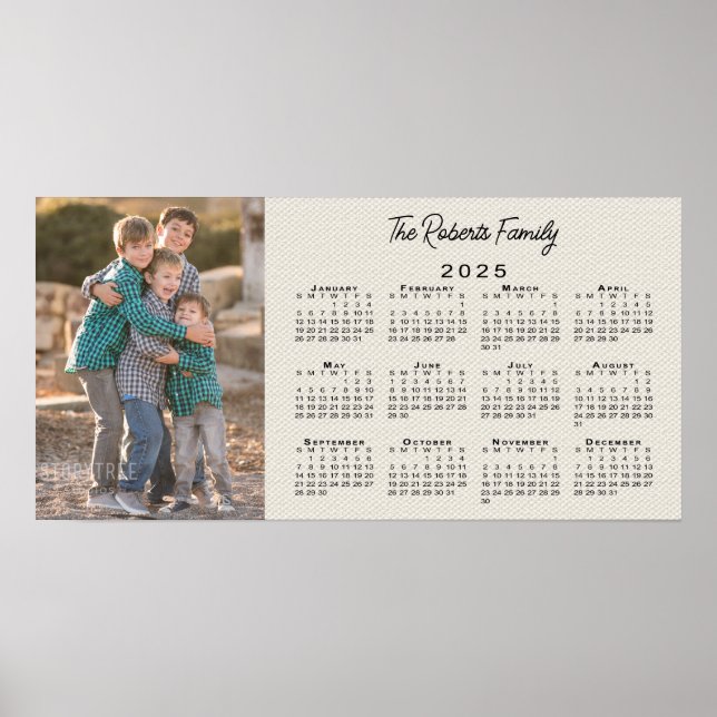 Din Foto och Namn 2025 Kalender Falsk Canvas Poster (Framsidan)