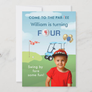 Din Foto Pojke Golf Cart Par-tee 4-årsfest Inbjudningar