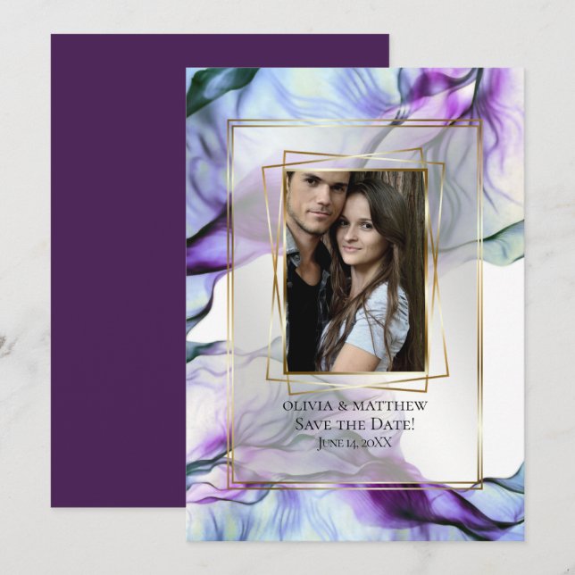 Din Fotolista Abstrakt Plommon Abstrakt Inbjudningar (Fram/baksida)