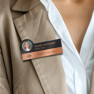 Din fotoLogotyp Sleek Faux Copper Black-Snyggt Namnbricka