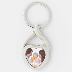 Din fotopersonlig Keychain Twisted Heart Silverfärgad Nyckelring