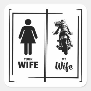 Din fru Min fru Biker Maka Valentines day Fyrkantigt Klistermärke