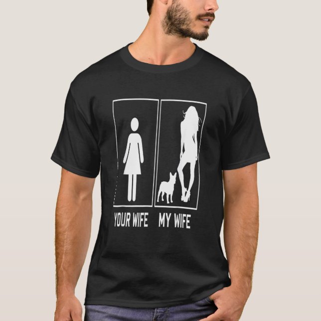 Din fru Min fru Fransk Bulldog Frenchie För Husbon T Shirt (Framsida)