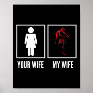 Din fru min fru motorcyklist cyklist mountainbike poster