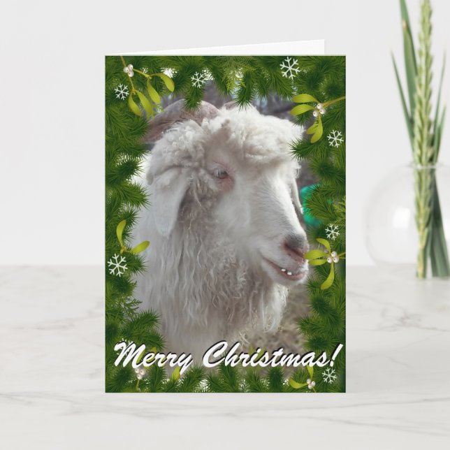 Din GOAT PHOTO i denna Boughand Mistletoe Ram Helgkort (Framsida)