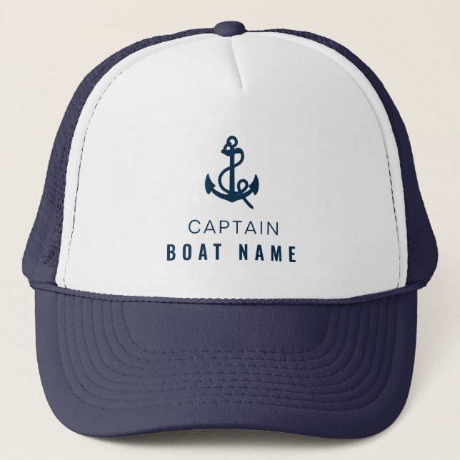 Din havets Namn Nautical Blue White Anchor kapten Keps (Framsida)