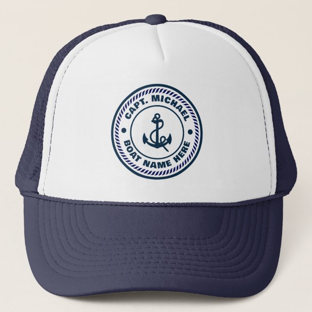 Din havets Namn Nautical Blue White Anchor kapten Keps (Framsida)
