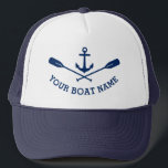 Din havsflotta Namn Nautical Anchor Crossed Oars N Keps<br><div class="desc">En havsankare och korsade öron med din Personlig Boat Namn eller annan text i marblått på en Snyggt Truckerkeps.</div>