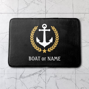 Din havsflotta Namn Nautical Anchor Guld Laurel Bl Badrumsmatta