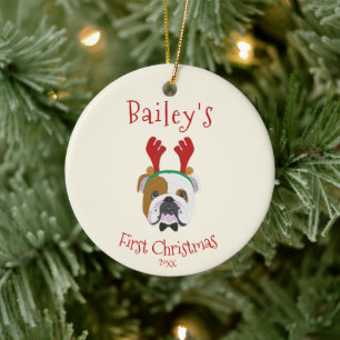 Din Hund första jul - Cute English Bulldog Julgransprydnad Keramik