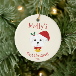 Din Hund första jul - Cute Maltese Julgransprydnad Keramik