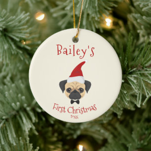 Din Hund första jul - Cute Pug Julgransprydnad Keramik