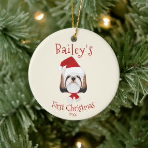 Din Hund första jul - Cute Shih Tzu Julgransprydnad Keramik