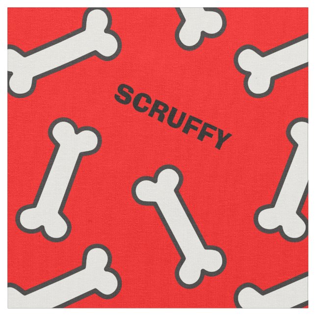 Din Hund Namn Red and White Bone Mönster Tyg (Närbild)