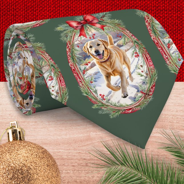 Din Hund Pet Photo Mönster Festive Grönt-jul Slips (A festive Christmas necktie to customize with your own pet dog photo on a green background)