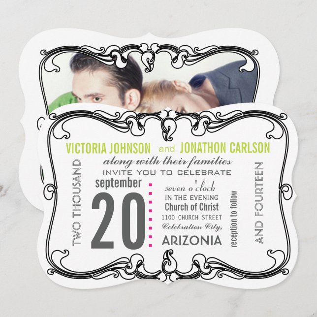 Din inbjudan till fotokonst deco Modern bröllop (Fram/baksida)