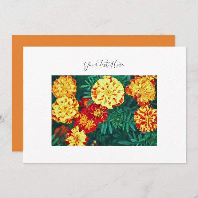 Din inbjudan till Lycklig Bright Marigold-blommor (Fram/baksida)