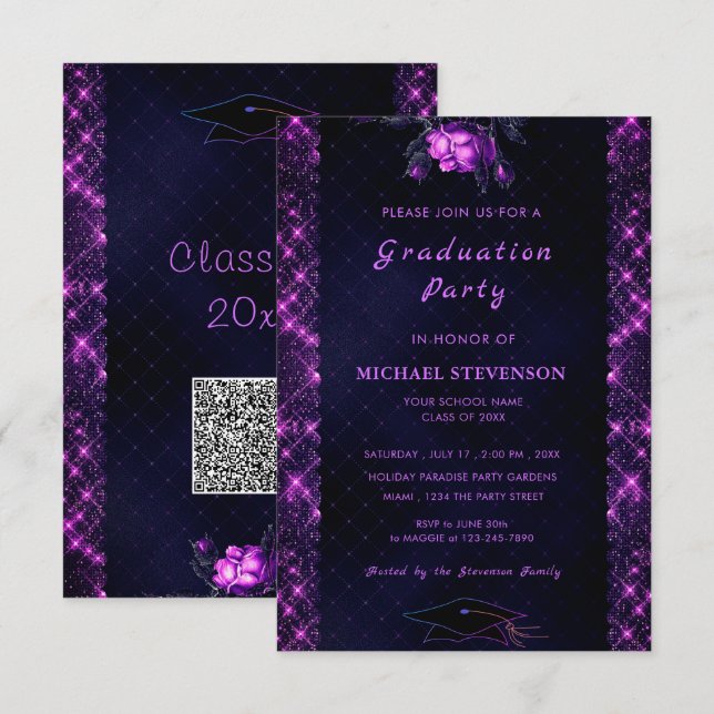 Din inbjudan till QR-Lila Black Studenten (Fram/baksida)