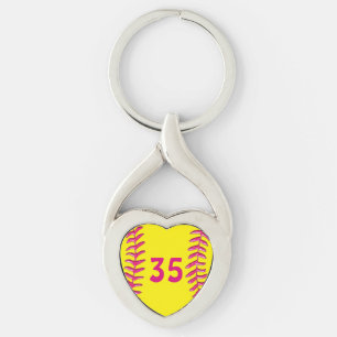 Din Jersey numrerar hjärtasoftballet Keychains Twisted Heart Silverfärgad Nyckelring