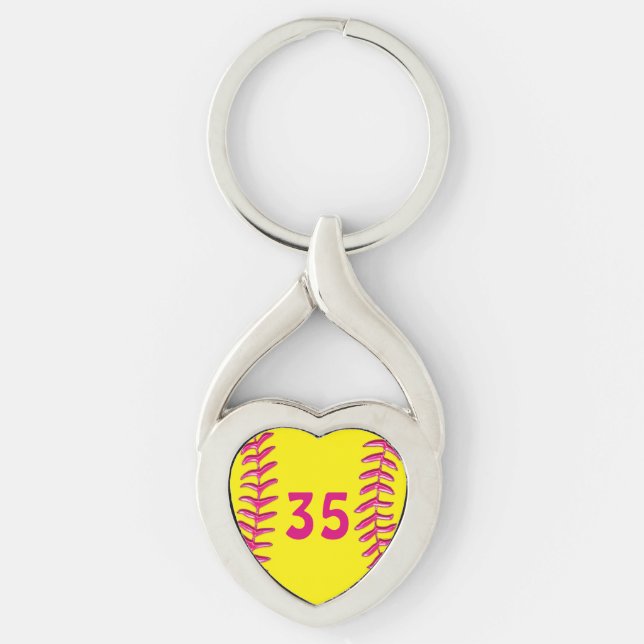 Din Jersey numrerar hjärtasoftballet Keychains Twisted Heart Silverfärgad Nyckelring (Framsidan)