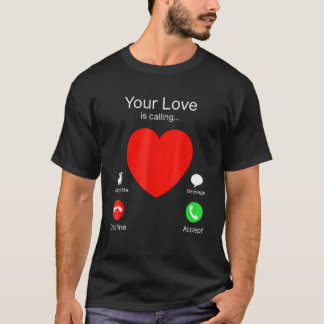 Din Kärlek kallar ett hjärtligt par Valentines day T Shirt