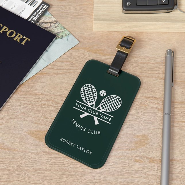 Din Klubb Namn tennis Icons Grönt någon Färg Bagagebricka (Lawn Tennis Club Members Green White Luggage Tag)