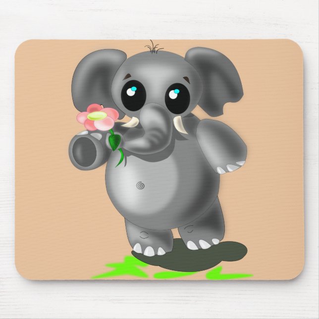 Din lilla elefant med blommiga musknapp - din Färg Musmatta (Framsidan)