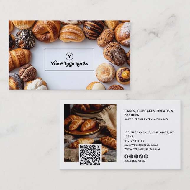 Din Logo Professional 2 Bilder QR-kod & Sociala me Visitkort (Fram/baksida)