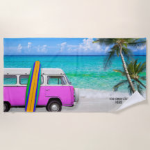 Din Logotyp Beach Rosa Van & Surfboard