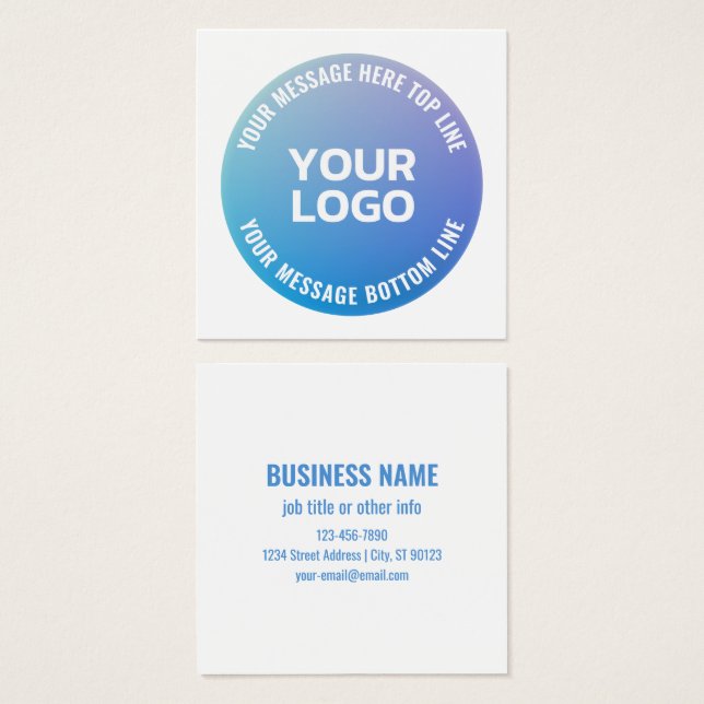 Din Logotyp | Blått till Lila Ombre & Circular Tex Fyrkantigt Visitkort (Framsida & baksida)