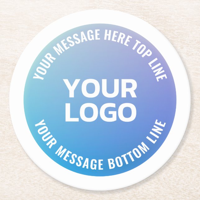 Din Logotyp | Blått till Lila Ombre & Circular Tex Underlägg Papper Rund (Framsidan)