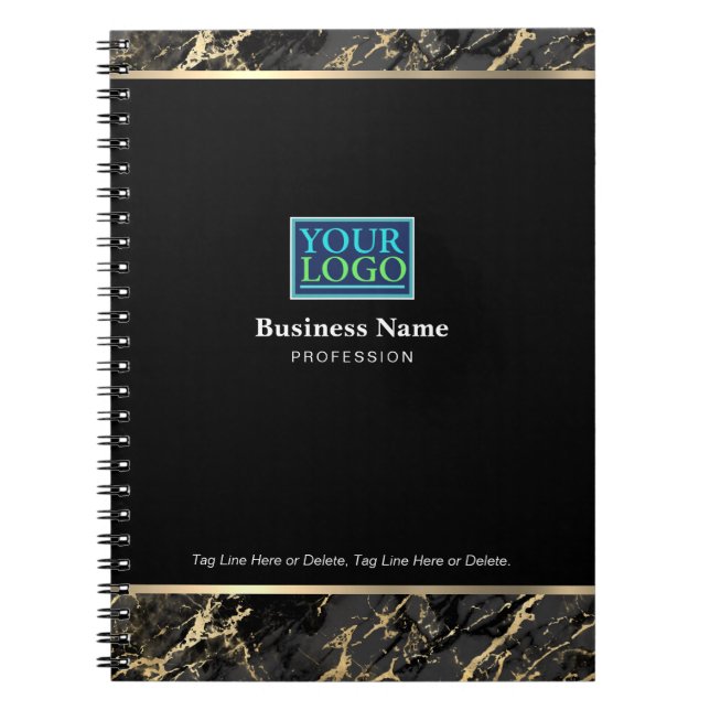 Din Logotyp, Business Namn, Black/Guld Marble Anteckningsbok (Framsidan)