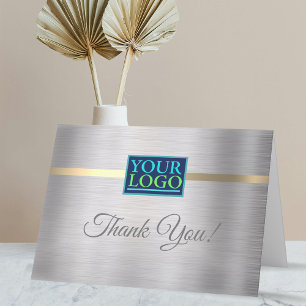 Din Logotyp, Business Namn, Brushed Silver & Guld Tack Kort