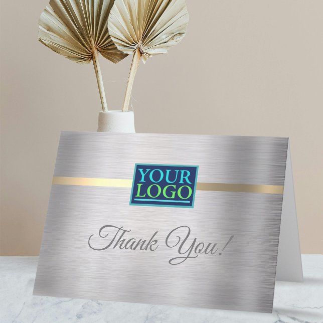 Din Logotyp, Business Namn, Brushed Silver & Guld Tack Kort (Skapare uppladdad)