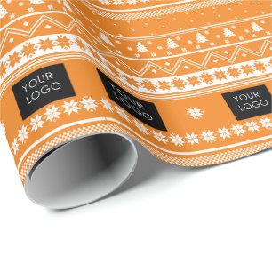 Din Logotyp Business Nordic jul Mönster Orange Presentpapper
