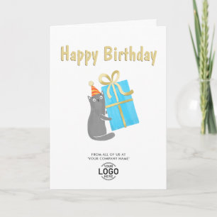 Din Logotyp Cute Cat Blue Gift Business Birday Kort