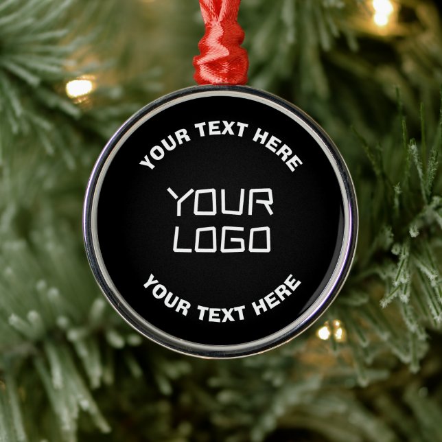 Din Logotyp eller bild och redigerbar text | Svart Julgransprydnad Metall (Träd)