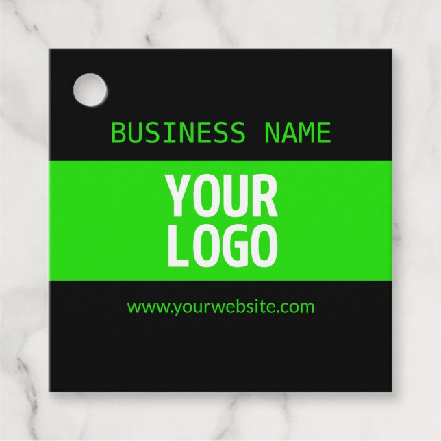 Din Logotyp eller bild | Svart och Bright-Grönt Gåvor Etiketter (Framsida)