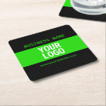 Din Logotyp eller bild | Svart och Bright-Grönt Underlägg Papper Kvadrat<br><div class="desc">Redigerbar modern design med din egen logotyp.</div>